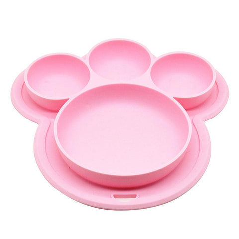 Kids Food-grade Silicone Home Dinner Dish Baby Plate Tableware Bear Paw Shape Children Training Cartoon Bowls Suction Toddler - Shopsteria007