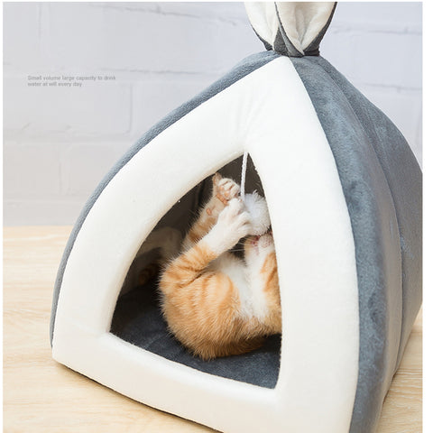 Pet Cat House Bed Indoor Kitten mat Warm Small for cats Dogs Nest Collapsible Cat Cave Cute Sleeping Mats Winter Products - Shopsteria