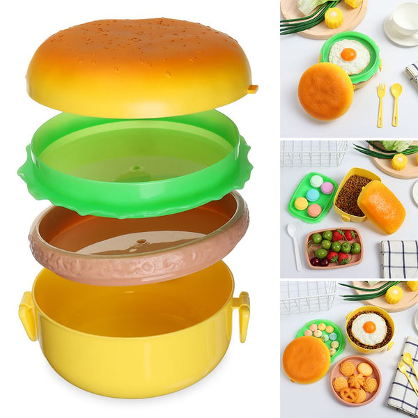 Portable Cute Hamburger Lunch Box Double Tier Burger Bento Lunchbox - Shopsteria