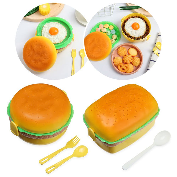 Portable Cute Hamburger Lunch Box Double Tier Burger Bento Lunchbox - Shopsteria