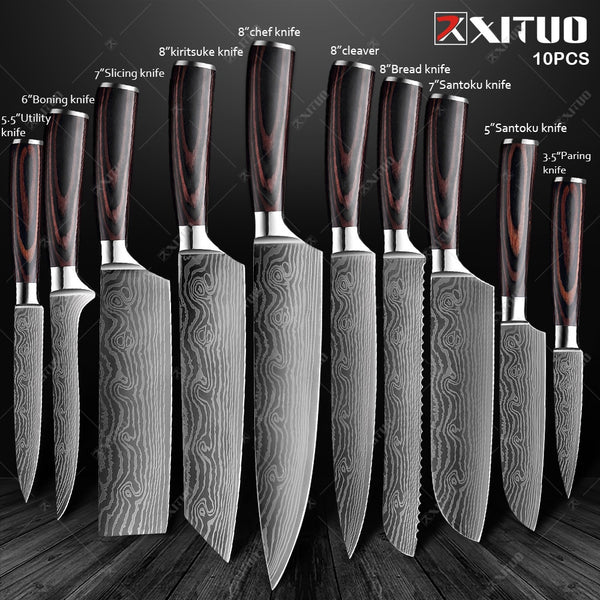 XITUO Kitchen Knives set 1-10PCS Chef knife High Carbon Stainless Steel Santoku knife Sharp Cleaver Slicing Knife Best Choice - Shopsteria