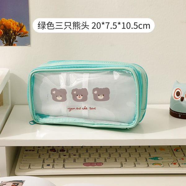 Cute Pencil Bag Transparent Student Cartoon Pencil Case Large Capacity - Shopsteria