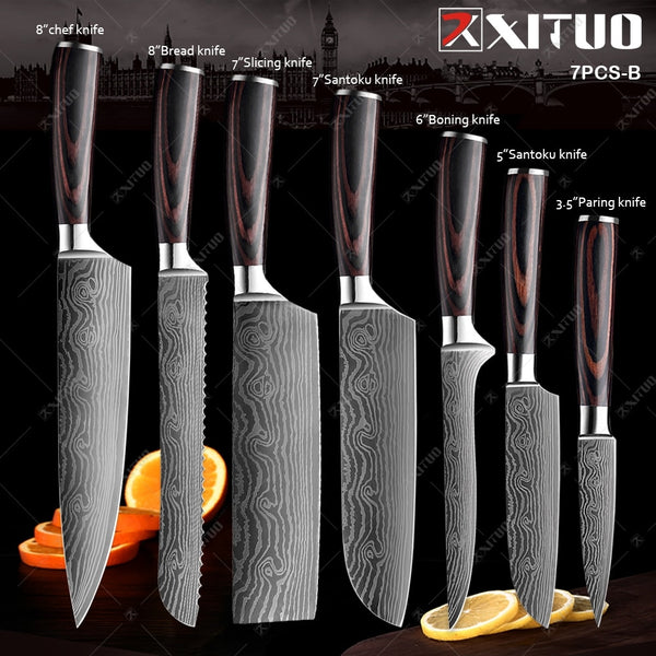 XITUO Kitchen Knives set 1-10PCS Chef knife High Carbon Stainless Steel Santoku knife Sharp Cleaver Slicing Knife Best Choice - Shopsteria