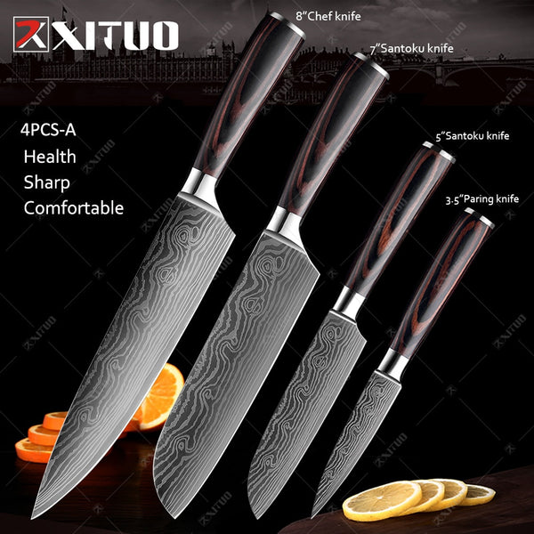 XITUO Kitchen Knives set 1-10PCS Chef knife High Carbon Stainless Steel Santoku knife Sharp Cleaver Slicing Knife Best Choice - Shopsteria