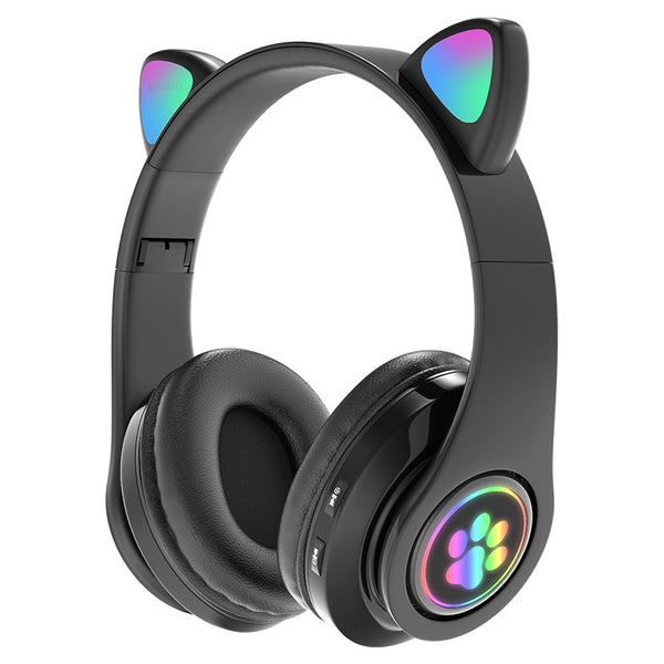 Cute Foldable Cat Ear Bluetooth Headphones With Mic & LED Light - Shopsteria