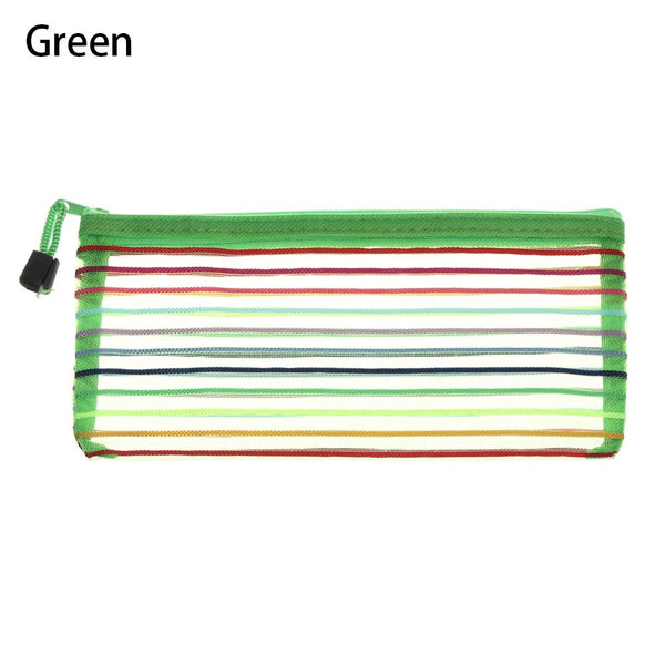 Simple Rainbow color Mesh Document Bag Multicolor Zipper Stationery Bag Cosmetic Storage Nylon Bag Pencil Case Student Supplies - Shopsteria