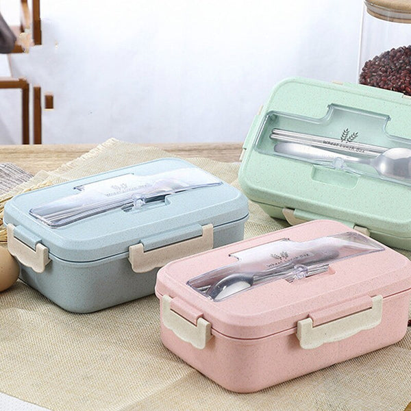 Kitchen Microwave Lunch Box Wheat Straw Dinnerware Food Storage Container Children Kids School Office Portable Bento Box Bag - Shopsteria