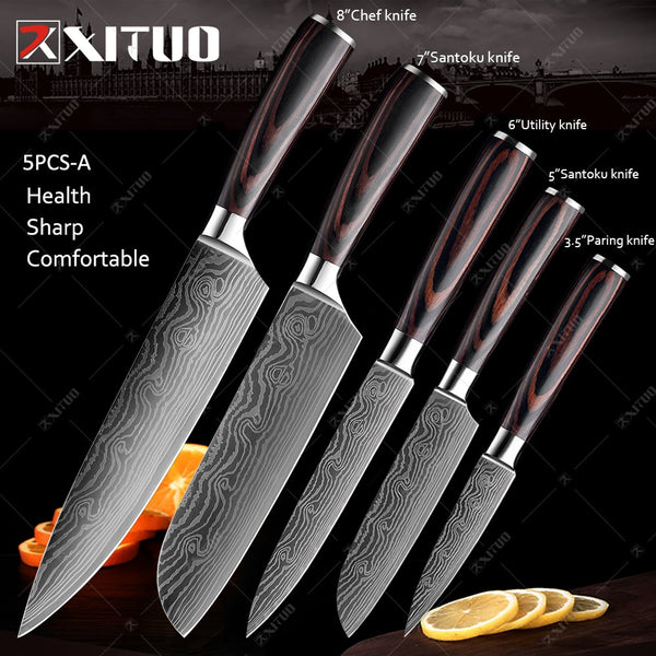 XITUO Kitchen Knives set 1-10PCS Chef knife High Carbon Stainless Steel Santoku knife Sharp Cleaver Slicing Knife Best Choice - Shopsteria