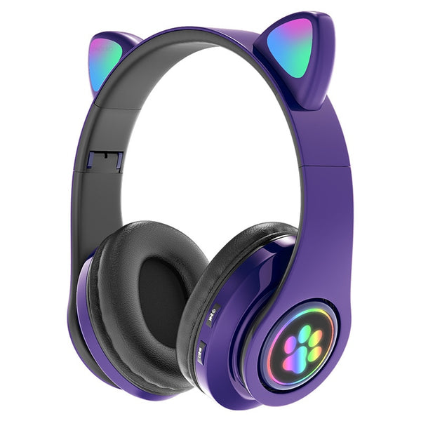 Cute Foldable Cat Ear Bluetooth Headphones With Mic & LED Light - Shopsteria