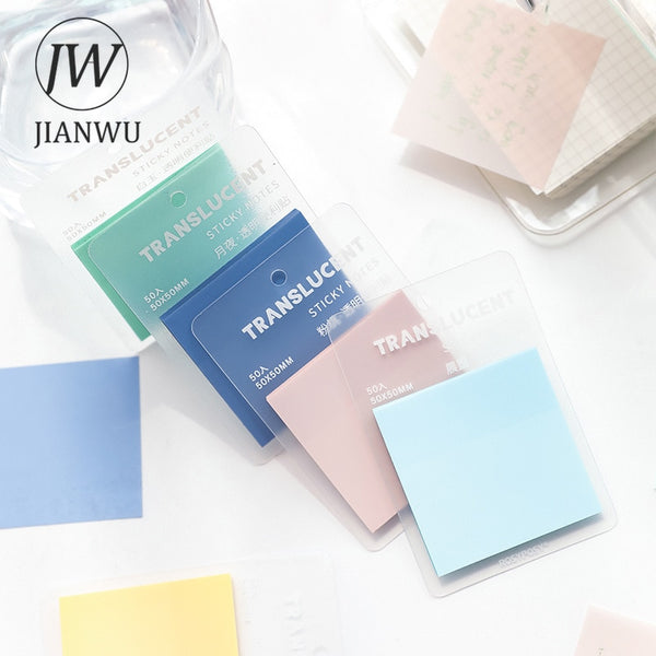 JIANWU 50 Pcs INS Stickable Colorful Transparent Memo Pad Student - Shopsteria