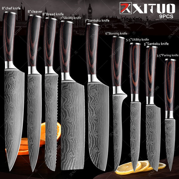 XITUO Kitchen Knives set 1-10PCS Chef knife High Carbon Stainless Steel Santoku knife Sharp Cleaver Slicing Knife Best Choice - Shopsteria