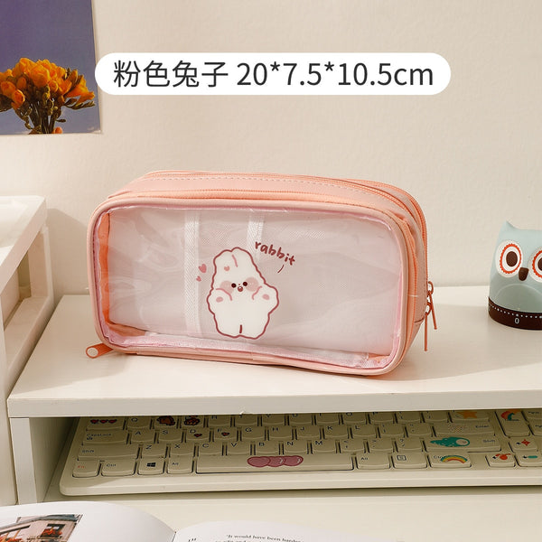 Cute Pencil Bag Transparent Student Cartoon Pencil Case Large Capacity - Shopsteria