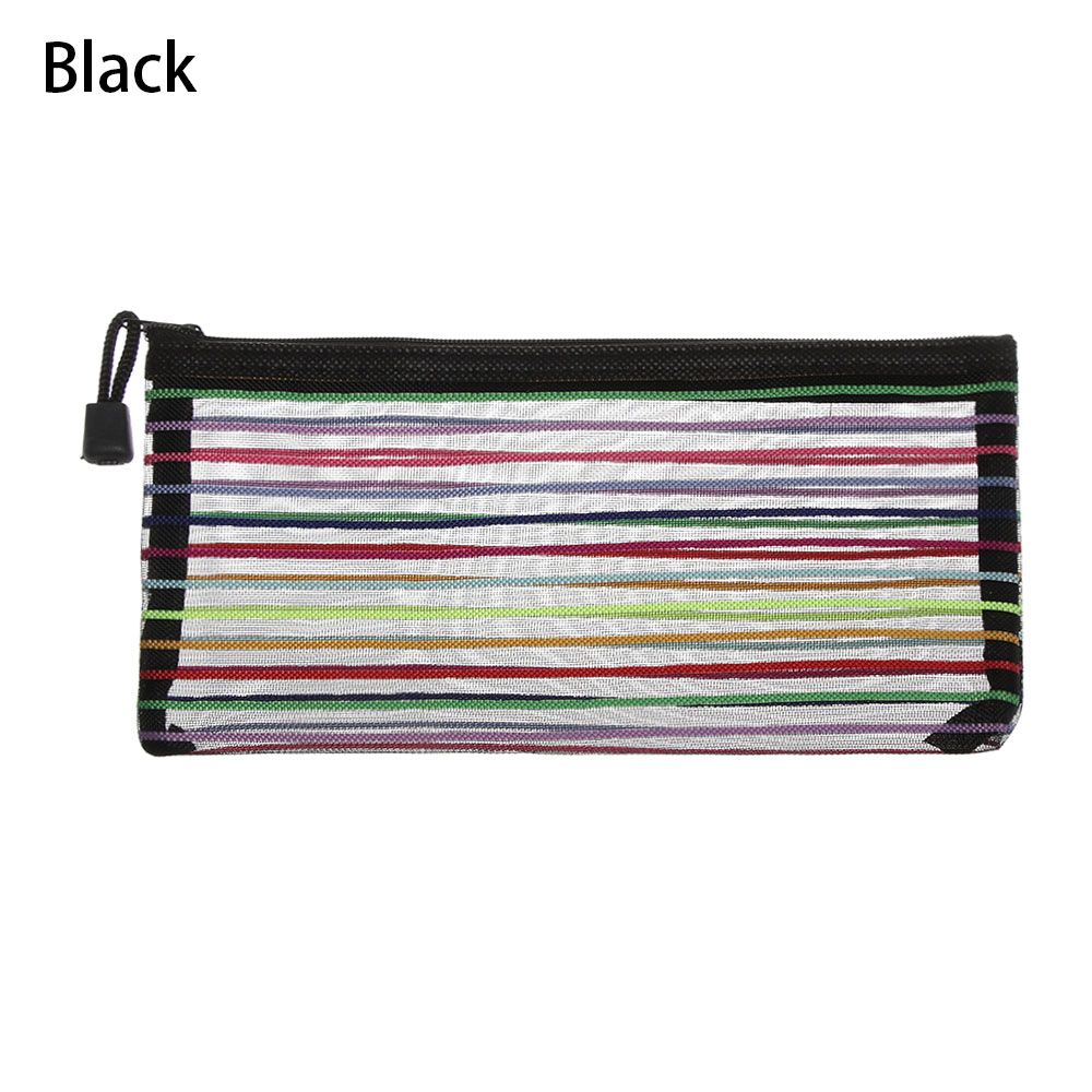 Simple Rainbow color Mesh Document Bag Multicolor Zipper Stationery Bag Cosmetic Storage Nylon Bag Pencil Case Student Supplies - Shopsteria