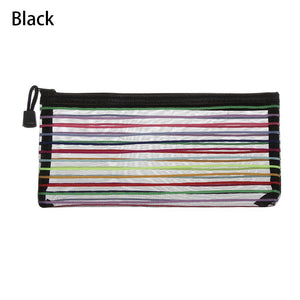 Simple Rainbow color Mesh Document Bag Multicolor Zipper Stationery Bag Cosmetic Storage Nylon Bag Pencil Case Student Supplies - Shopsteria