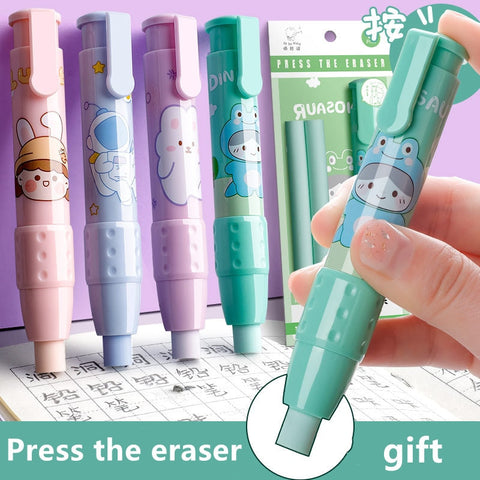 pressing cartoon pencil eraser Pen type cute eraser Replaceable rubber core School student rubber eraser kid gifts office eraser - Shopsteria