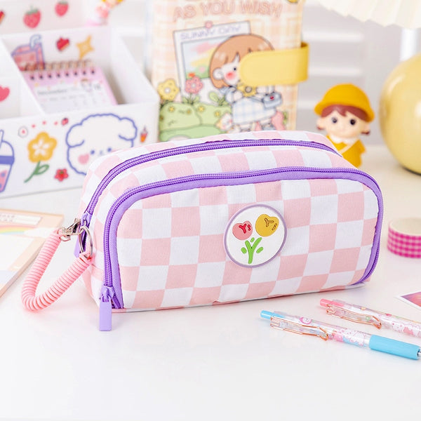 Portable cartoon bear pencil case with pen insert animal cute pencil bag school student stationery storage bag canvas girl bags - Shopsteria