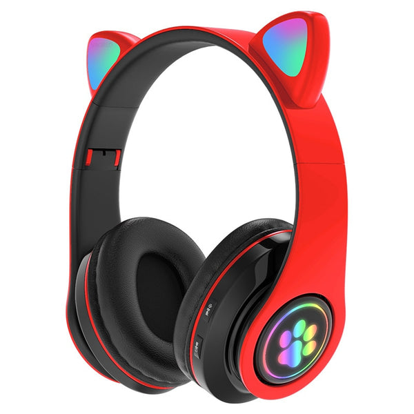 Cute Foldable Cat Ear Bluetooth Headphones With Mic & LED Light - Shopsteria