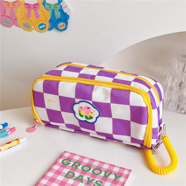 Portable cartoon bear pencil case with pen insert animal cute pencil bag school student stationery storage bag canvas girl bags - Shopsteria