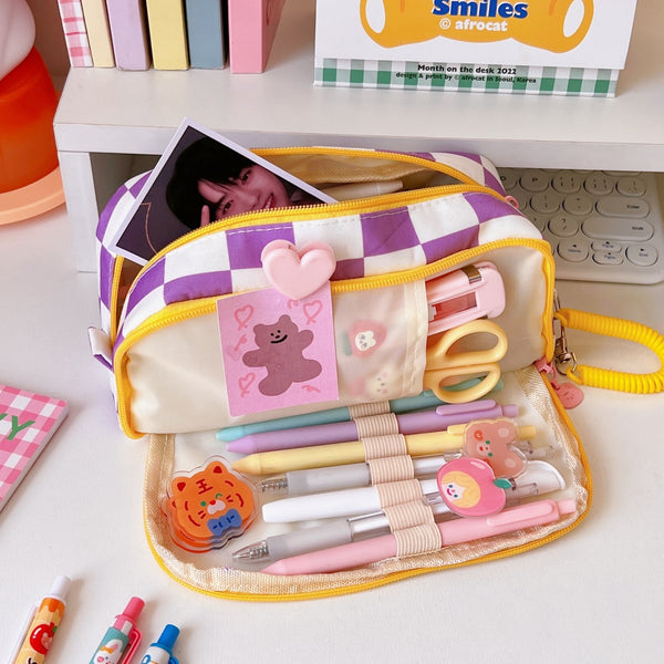 Portable cartoon bear pencil case with pen insert animal cute pencil bag school student stationery storage bag canvas girl bags - Shopsteria