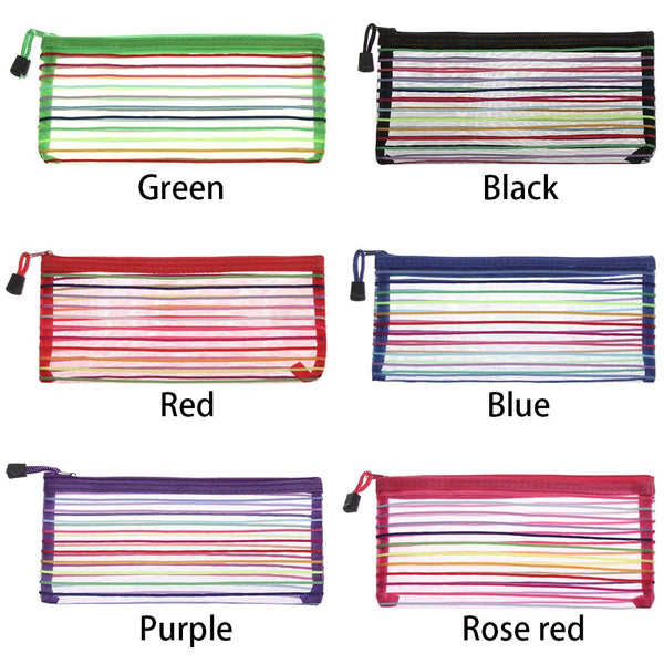 Simple Rainbow color Mesh Document Bag Multicolor Zipper Stationery Bag Cosmetic Storage Nylon Bag Pencil Case Student Supplies - Shopsteria