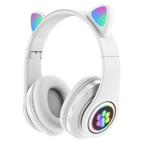 Cute Foldable Cat Ear Bluetooth Headphones With Mic & LED Light - Shopsteria