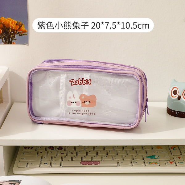 Cute Pencil Bag Transparent Student Cartoon Pencil Case Large Capacity - Shopsteria