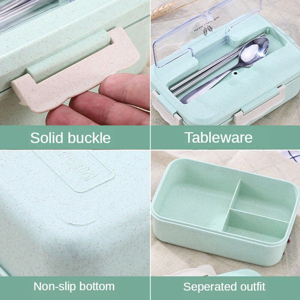 Kitchen Microwave Lunch Box Wheat Straw Dinnerware Food Storage Container Children Kids School Office Portable Bento Box Bag - Shopsteria