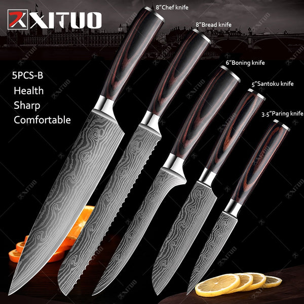 XITUO Kitchen Knives set 1-10PCS Chef knife High Carbon Stainless Steel Santoku knife Sharp Cleaver Slicing Knife Best Choice - Shopsteria