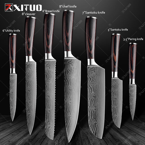 XITUO Kitchen Knives set 1-10PCS Chef knife High Carbon Stainless Steel Santoku knife Sharp Cleaver Slicing Knife Best Choice - Shopsteria