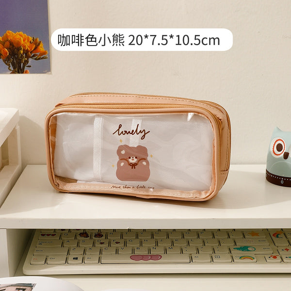 Cute Pencil Bag Transparent Student Cartoon Pencil Case Large Capacity - Shopsteria