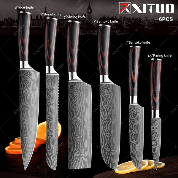 XITUO Kitchen Knives set 1-10PCS Chef knife High Carbon Stainless Steel Santoku knife Sharp Cleaver Slicing Knife Best Choice - Shopsteria