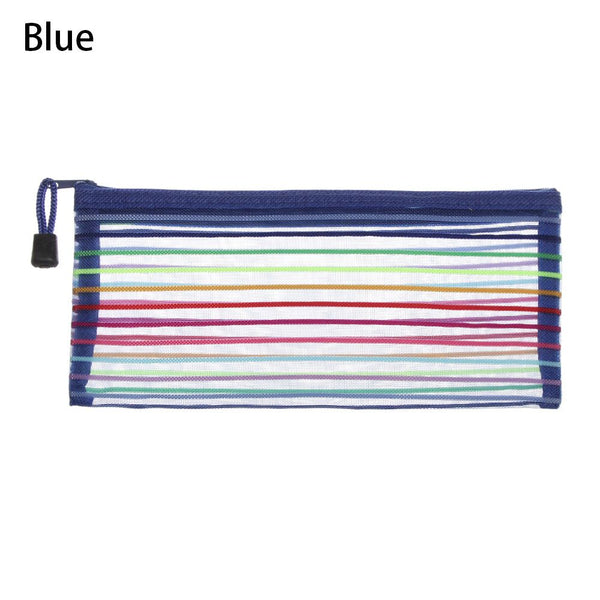 Simple Rainbow color Mesh Document Bag Multicolor Zipper Stationery Bag Cosmetic Storage Nylon Bag Pencil Case Student Supplies - Shopsteria