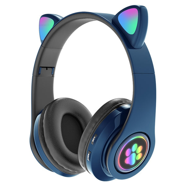 Cute Foldable Cat Ear Bluetooth Headphones With Mic & LED Light - Shopsteria