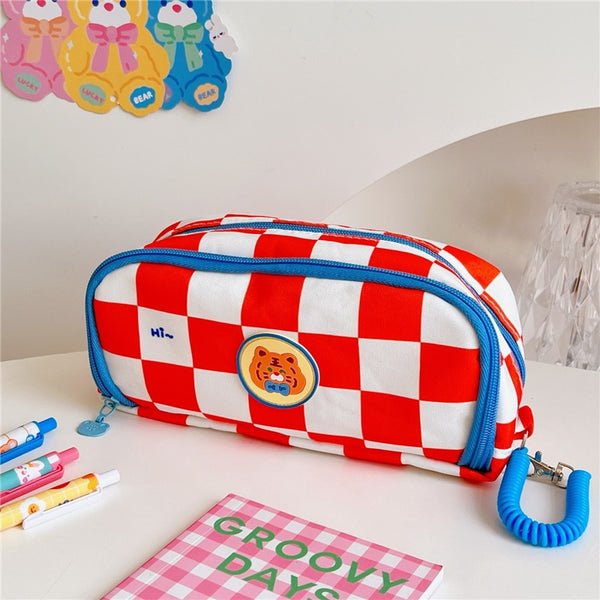 Portable cartoon bear pencil case with pen insert animal cute pencil bag school student stationery storage bag canvas girl bags - Shopsteria