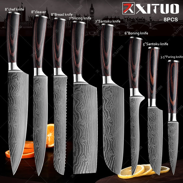 XITUO Kitchen Knives set 1-10PCS Chef knife High Carbon Stainless Steel Santoku knife Sharp Cleaver Slicing Knife Best Choice - Shopsteria