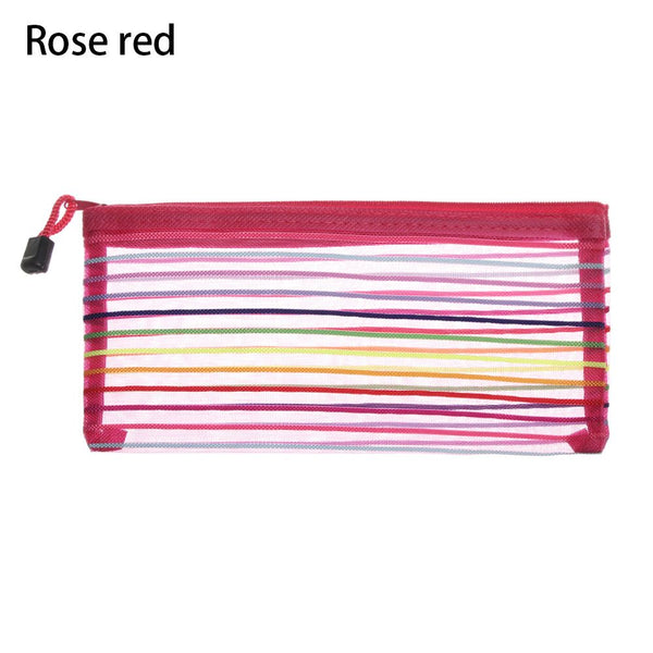 Simple Rainbow color Mesh Document Bag Multicolor Zipper Stationery Bag Cosmetic Storage Nylon Bag Pencil Case Student Supplies - Shopsteria