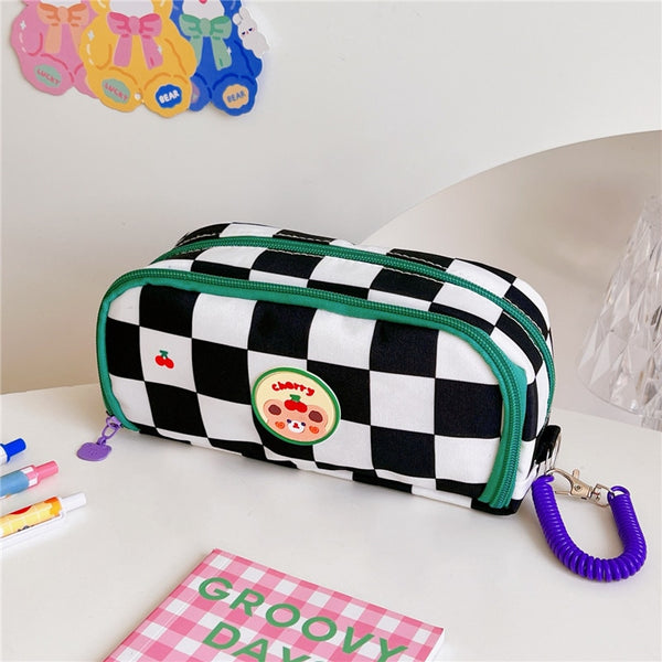 Portable cartoon bear pencil case with pen insert animal cute pencil bag school student stationery storage bag canvas girl bags - Shopsteria