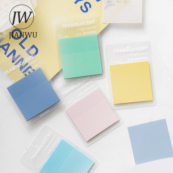 JIANWU 50 Pcs INS Stickable Colorful Transparent Memo Pad Student - Shopsteria