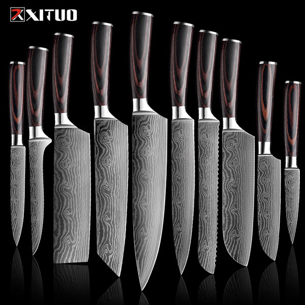 XITUO Kitchen Knives set 1-10PCS Chef knife High Carbon Stainless Steel Santoku knife Sharp Cleaver Slicing Knife Best Choice - Shopsteria