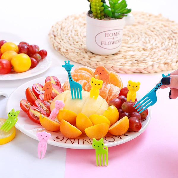 Animal Fruit Fork Food Grade Plastic Mini Cartoon Kids Cake Fruit Toothpick Bento Lunch Bento Accessories Party Decoration - Shopsteria