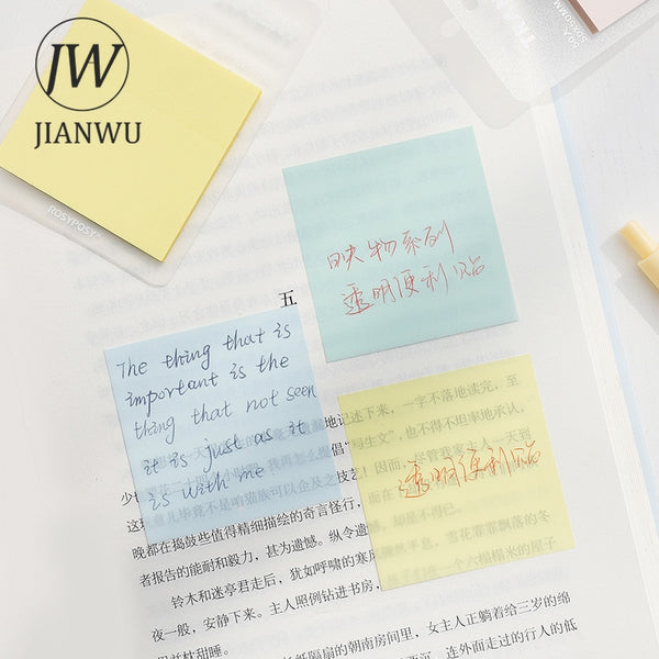 JIANWU 50 Pcs INS Stickable Colorful Transparent Memo Pad Student - Shopsteria