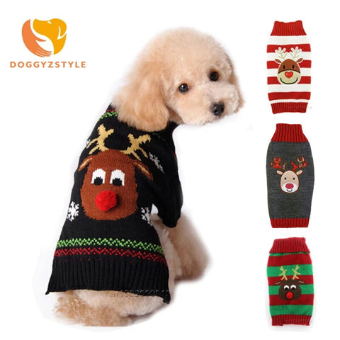 Xmas Pet Dog Clothes Reindeer Design Sweater For Small Dogs Christmas Warm Puppy Coat Chihuahua knitwear Pullover Elk Costumes - Shopsteria