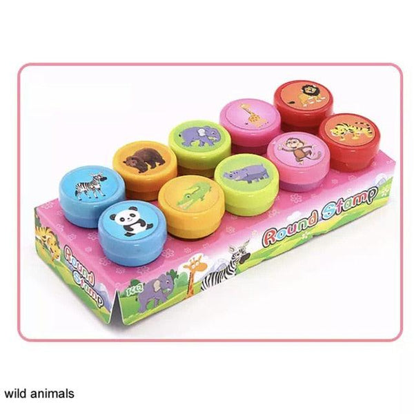 10pcs/Set Children Toy Stamps Cartoon Animals Fruits Kids Seal For Scrapbooking Stamper DIY Scrapbook Cartoon Stamper Toys - Shopsteria