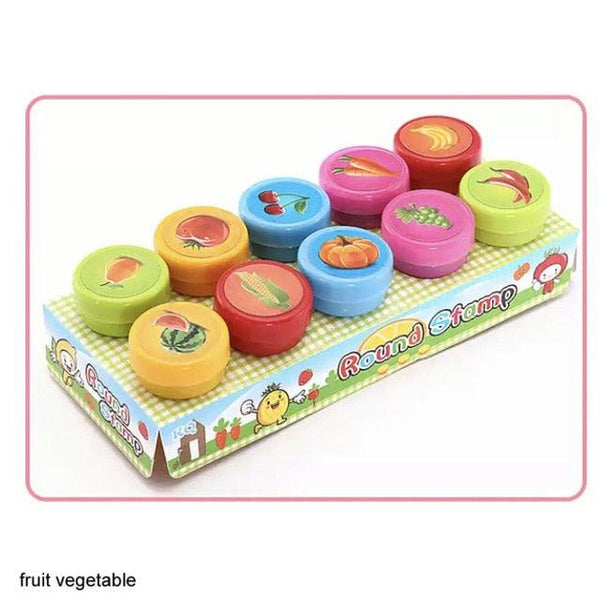 10pcs/Set Children Toy Stamps Cartoon Animals Fruits Kids Seal For Scrapbooking Stamper DIY Scrapbook Cartoon Stamper Toys - Shopsteria