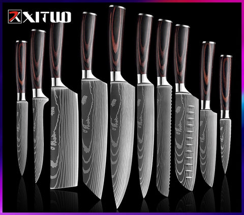 Damascus Pattern Japanese Santoku Knife Set - Shopsteria